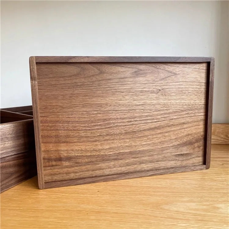 Compartment Solid Walnut Desk Organizer Precision-Crafted Wooden Storage Box for Office Supplies & Stationery